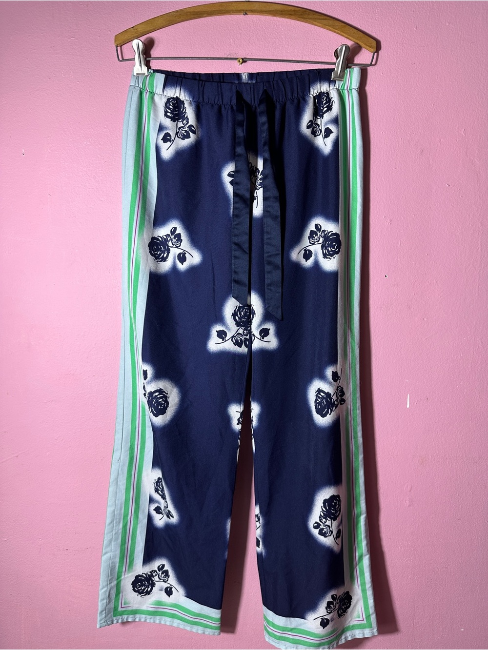 Victoria's Secret Navy Floral Pajama Pants with Mint Stripes